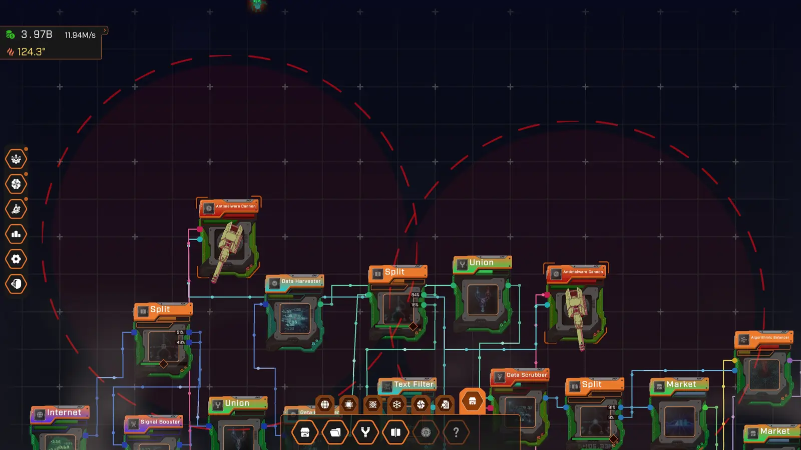 Antimalware cannons with their range circles