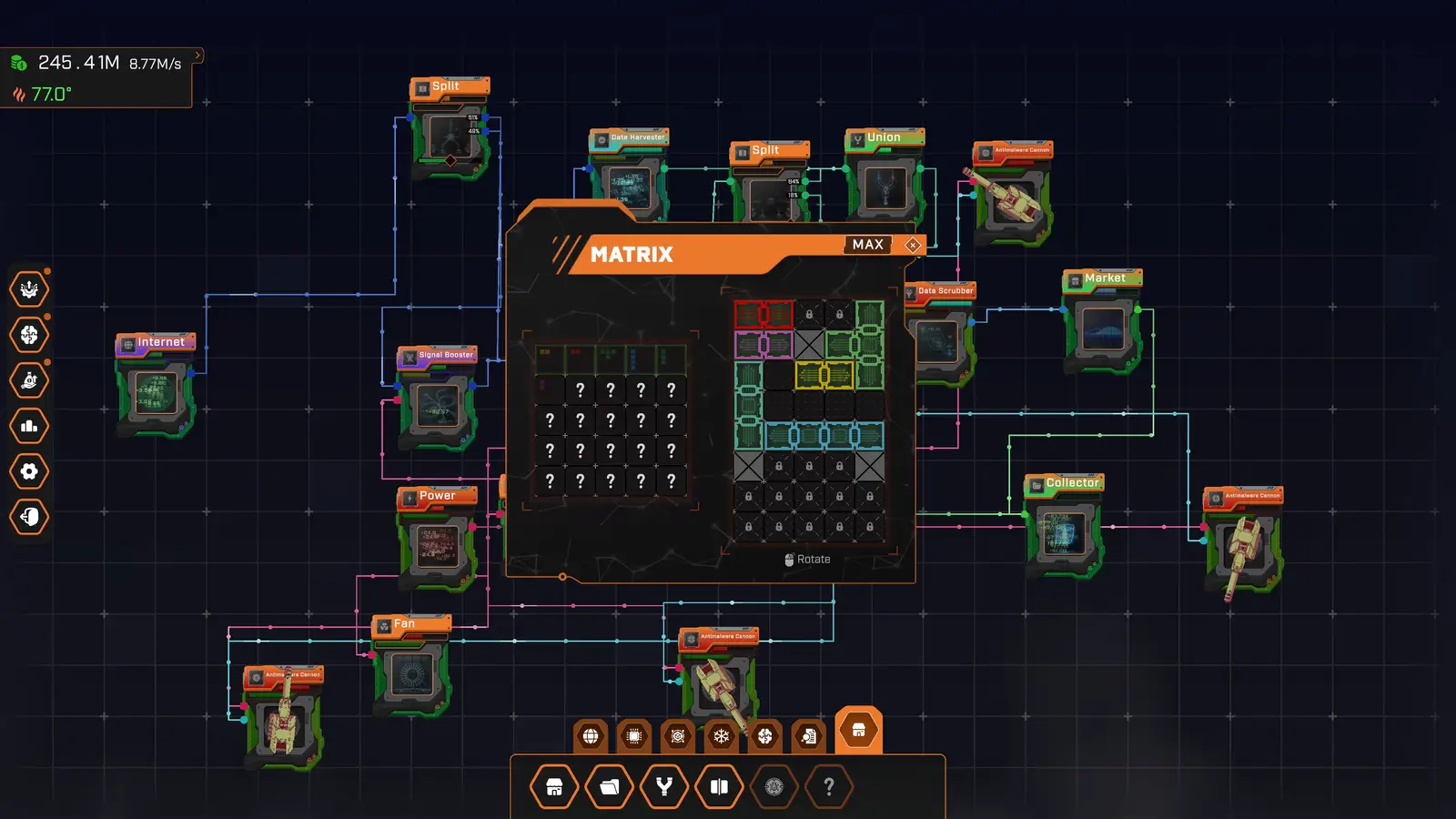 The Matrix window with placed items