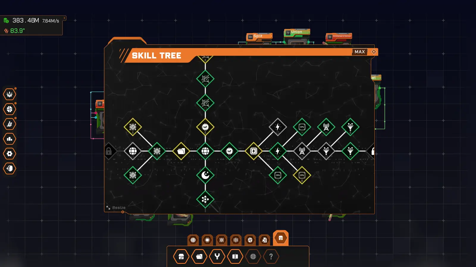 The skill tree window